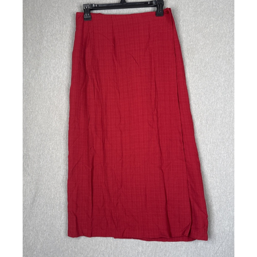 EILEEN FISHER  Wrap Skirt Petite Small Linen Blend Italian Fabric Maroon Red
